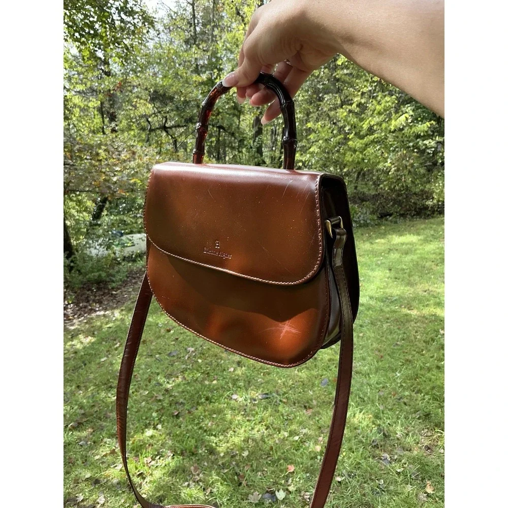 Vintage Brown Etienne Aigner Crossbody Bag‎ Bamboo Style Handle Rare Purse - Picture 3 of 10